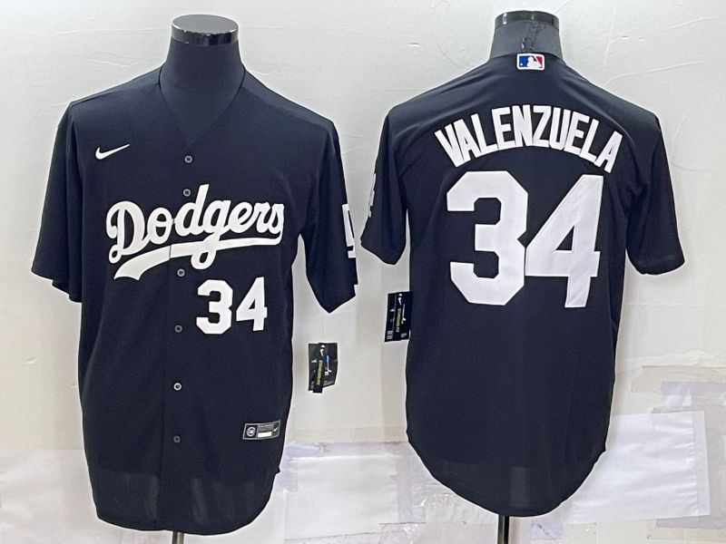 Men Los Angeles Dodgers 34 Valenzuela Black Inversion Nike 2022 MLB Jersey